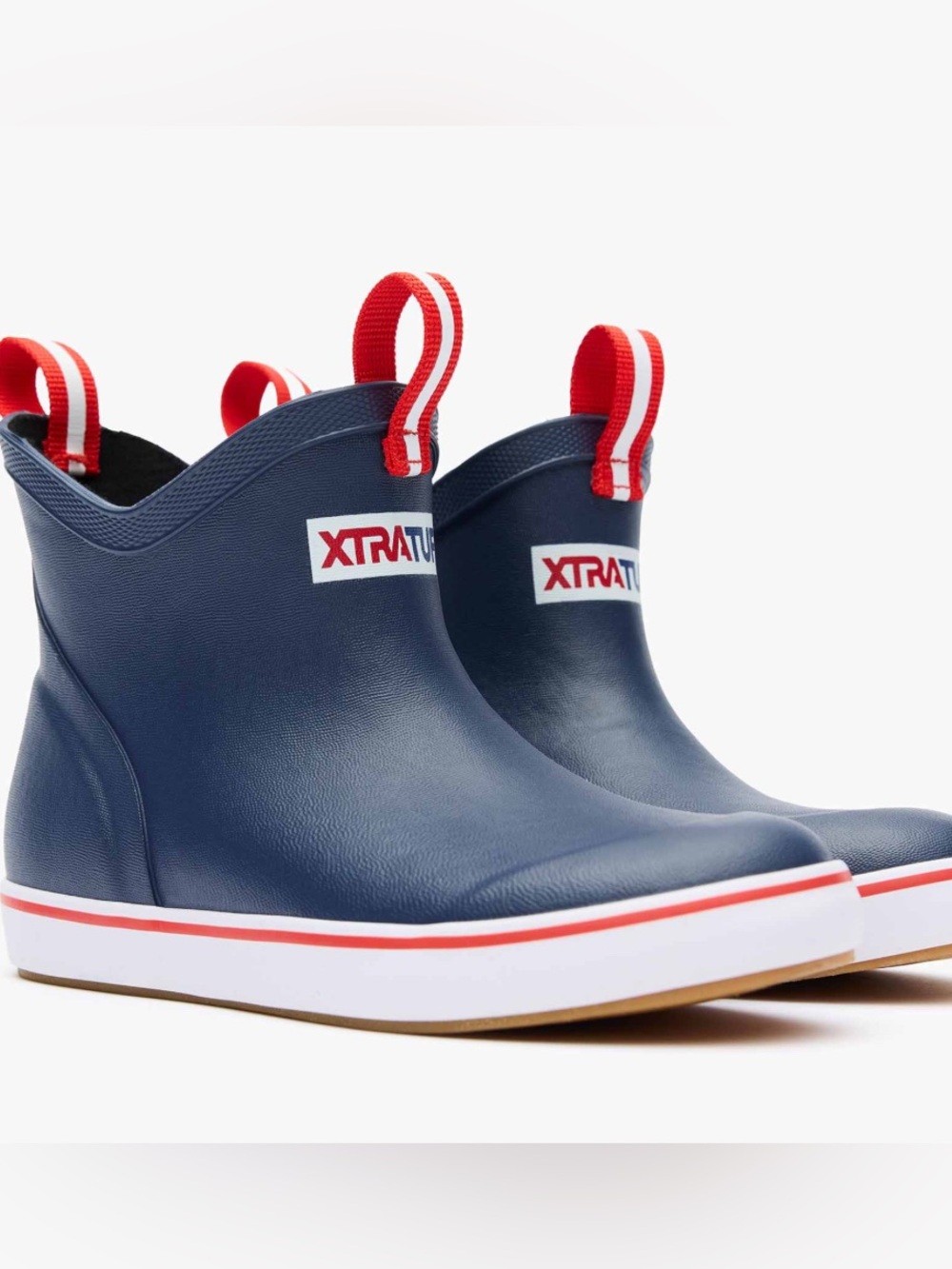 XTRATUF Kids Navy Rain Boots with Red Accent Size 4